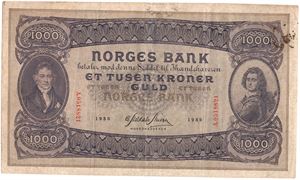 1000 kroner 1939 A.0518821. Kv.1/1+