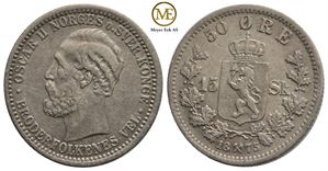 50 øre/15 sk. 1875 Oscar II. Kv.1+