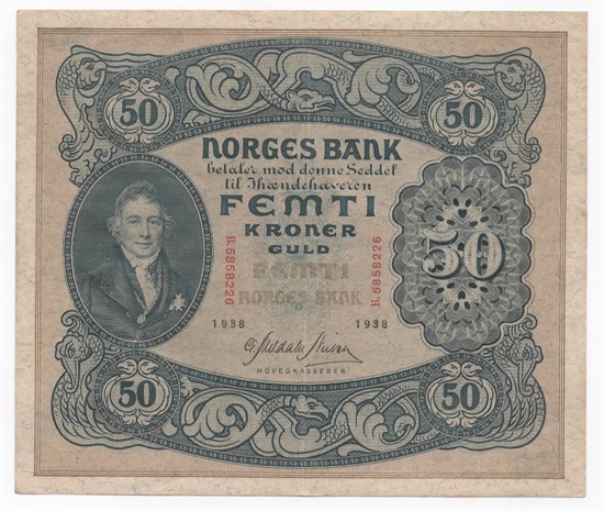 Norge 50 kroner 1938 B kv. 1+