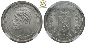 50 øre 1893 Oscar II. MS 66+. Kv.0