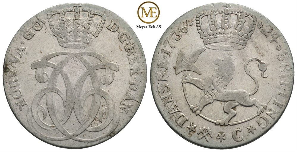 24 skilling 1736 Christian VI. Kv.1