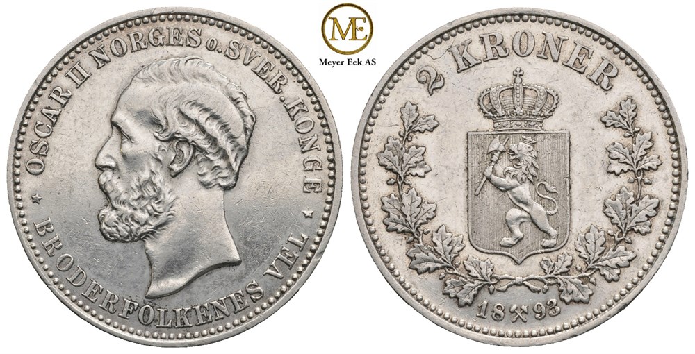 2 kroner 1893 Oscar II. Kv.01