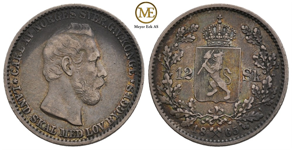 12 skilling 1865 Carl XV. Kv.1+
