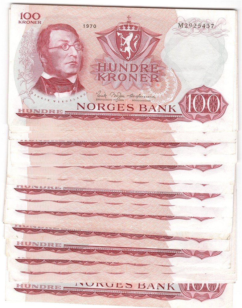 Lot. 100 kroner 1970 M, N og P. 36 stk. VK