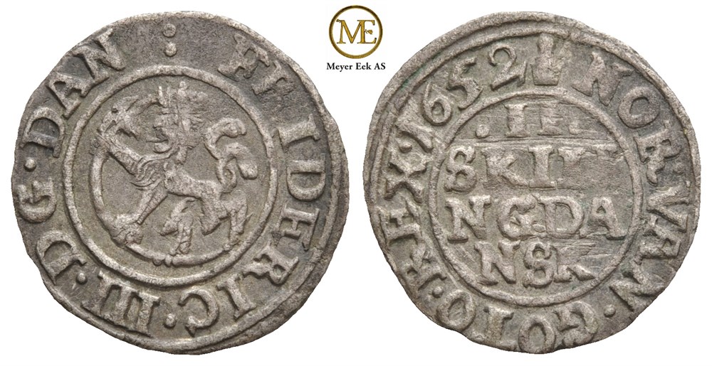 2 skilling 1652 Frederik III. Kv.1+