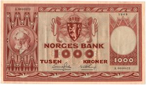 1000 kroner 1949 A.0040823. Kv.1+/01