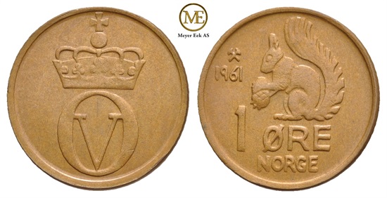 1 øre 1961 Olav V. Kv.0