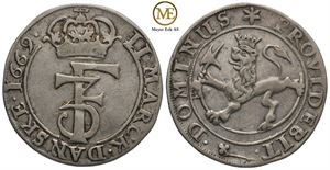 2 mark 1669 Frederik III. Kv.1+