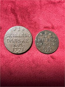 Danmark 1/2 og 1 skilling 1771 kv. VK