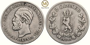 2 kroner 1885 Oscar II. Kv.1