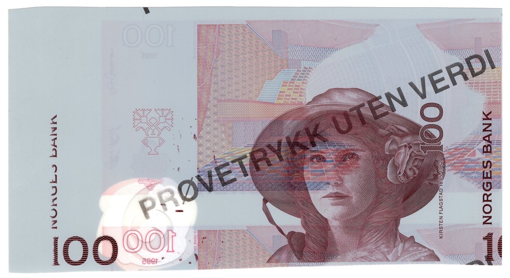 Prøvetrykk 100 kroner 7 Utgave i polymer. Kv.0