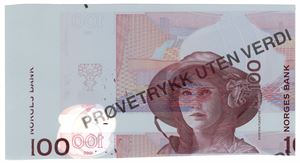 Prøvetrykk 100 kroner 7 Utgave i polymer. Kv.0