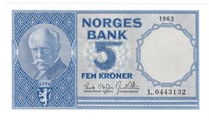 5 kroner 1963 L.0443132. Kv.0