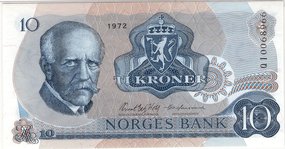10 kroner 1972 QI erstatningsseddel. Kv.0