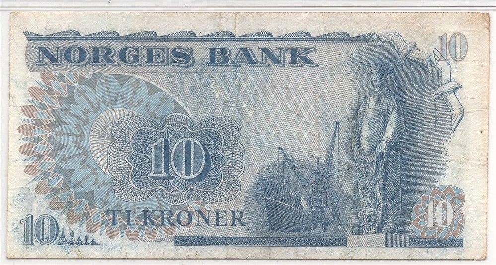 10 kroner 1972 QJ. Erstatningsseddel. Gradert til 30 very fine hos PMG. Kv.1
