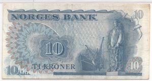 10 kroner 1972 QJ. Erstatningsseddel. Gradert til 30 very fine hos PMG. Kv.1