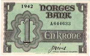 1 krone 1942 A.644633. Kv.1+