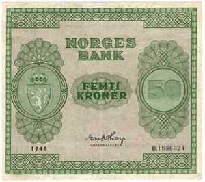 50 kroner 1948 B.1836324. Kv.1+