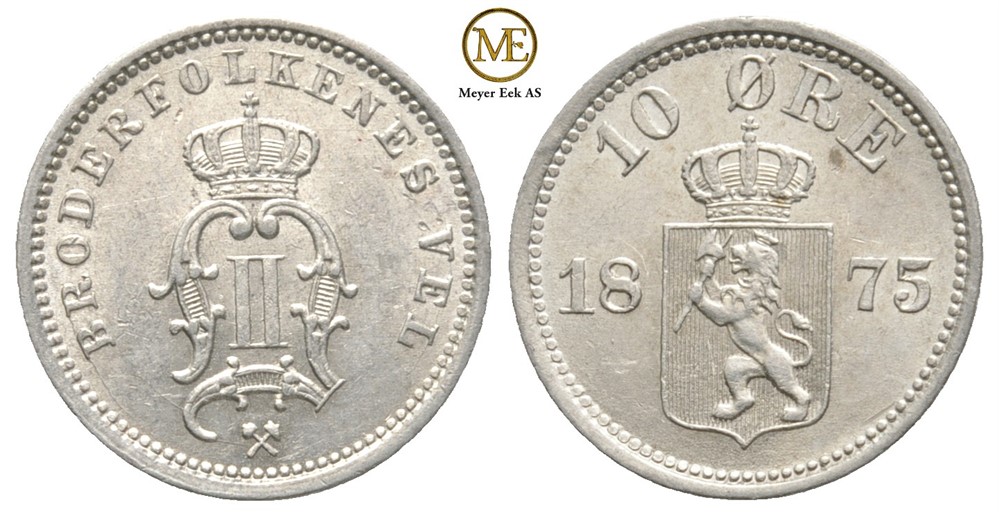 10 øre 1875 Oscar II. Kv.0