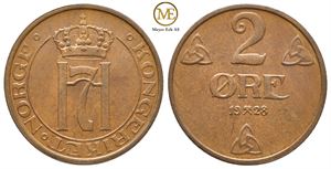 2 øre 1928 Haakon VII. Kv.0