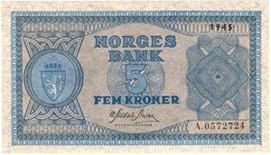 5 kroner 1945 A.0572724. Kv.0