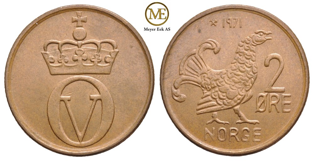 2 øre 1971 Olav V. Kv.0