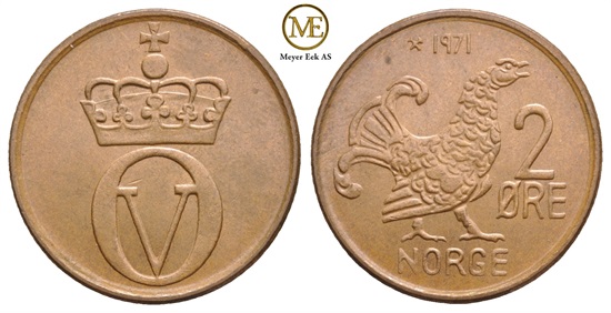 2 øre 1971 Olav V. Kv.0