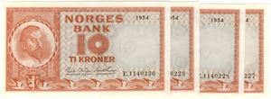 10 kroner 1954 E.1140227-30. Kv.0