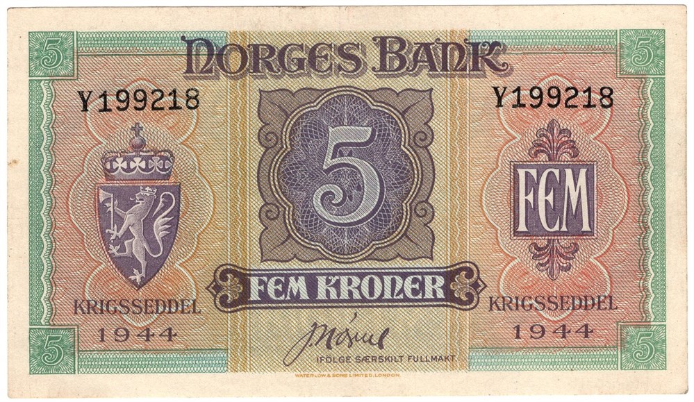 5 kroner 1944 Y.199218. Kv.01
