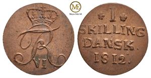 1 skilling 1812 Frederik VI. Uten myntmerke. Kv.0