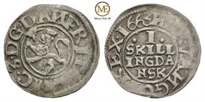 1 skilling 1663 Frederik III. Kv.1/1+