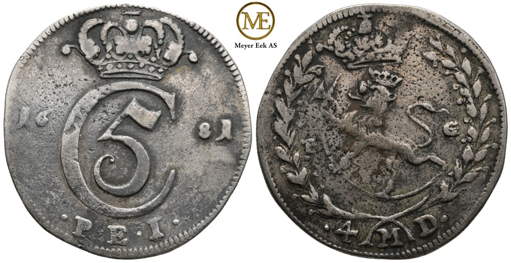 4 mark 1681 Christian V. Kv.1