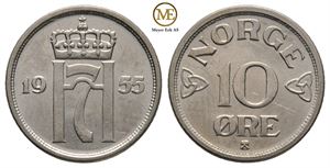 10 øre 1955 Haakon VII. Kv.0