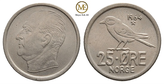 25 øre 1964 Olav V. Kv.0