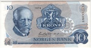 10 kroner 1974 QH erstatningsseddel. Kv.0