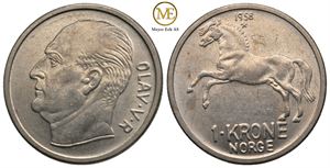 1 krone 1958 Olav V. Kv.0