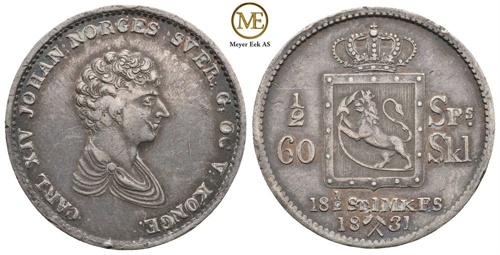 1/2 speciedaler 1831 Carl XIV Johan. Kv.1+