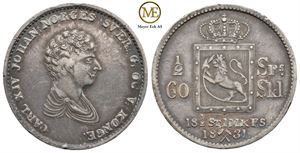 1/2 speciedaler 1831 Carl XIV Johan. Kv.1+