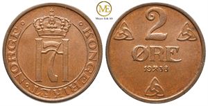 2 øre 1938 Haakon VII. Kv.0