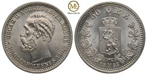 50 øre 1893 Oscar II. Praktfult eksemplar. Kv.0