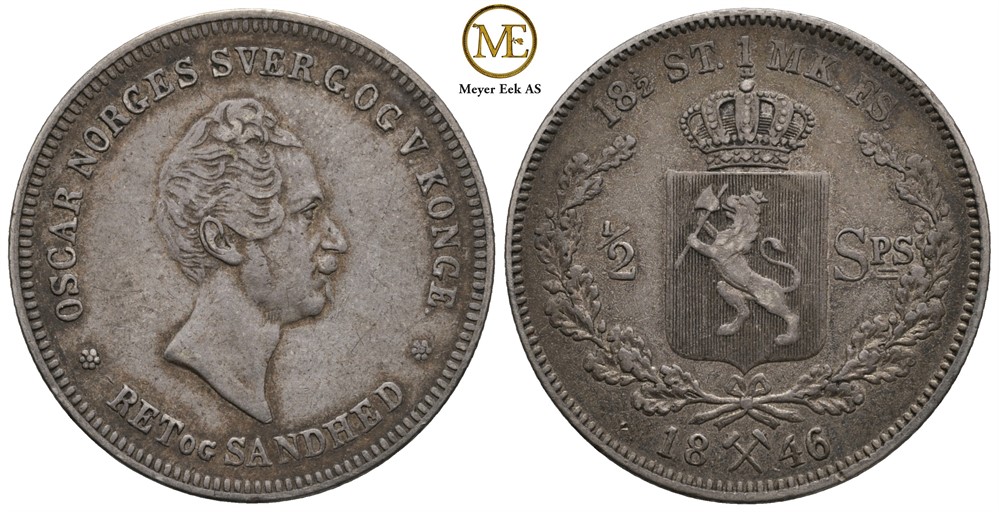 1/2 speciedaler 1846 Oscar I. NM.9. Kv.1/1+