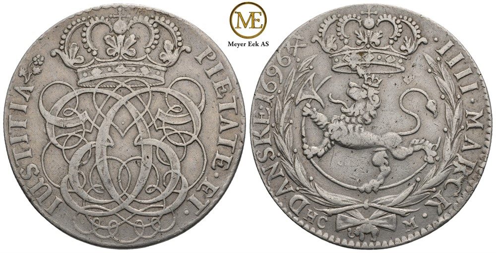 4 mark 1696 Christian V. Kv.1+