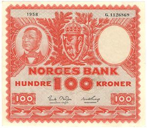 100 kroner 1958 G.1126869. Kv.01