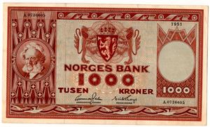 1000 kroner 1951 A Kv.1+