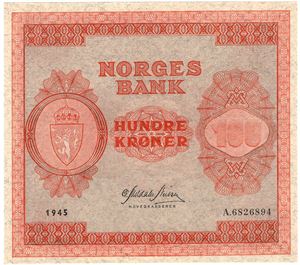 100 kroner 1945 A.6826894. Kv.0