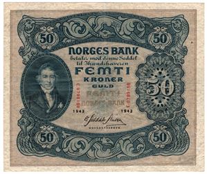 50 kroner 1943 C.8799158. Kv.1
