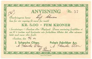 5 kroner nødseddel. Polaris fabrikker 1940. Kv.0/01