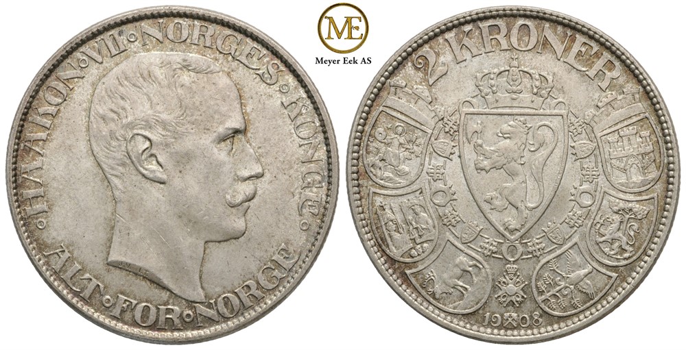 2 kroner 1908 Haakon VII. Kv.0