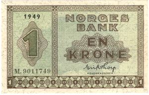 1 krone 1949 M.9011749. Kv.0