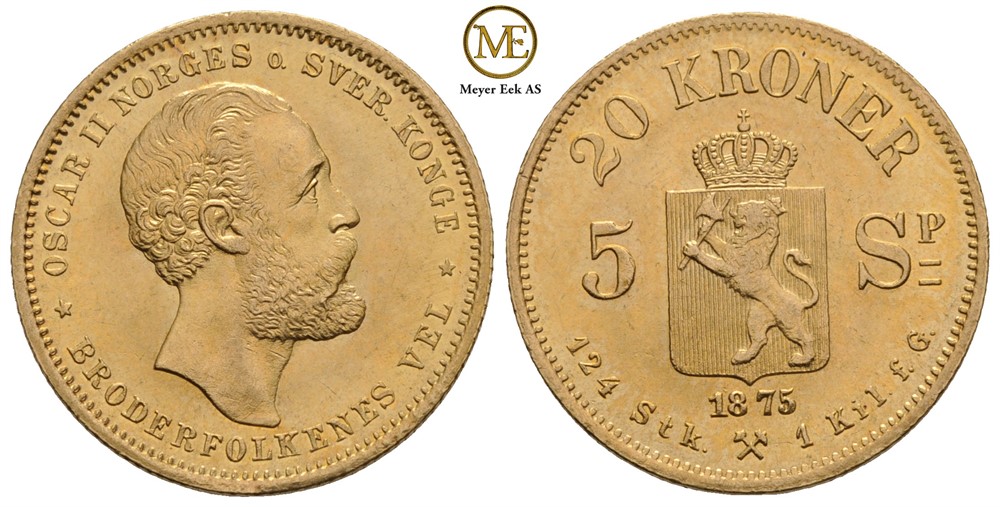 20 kroner/5 Spc. 1875 Oscar II. Kv.0/01